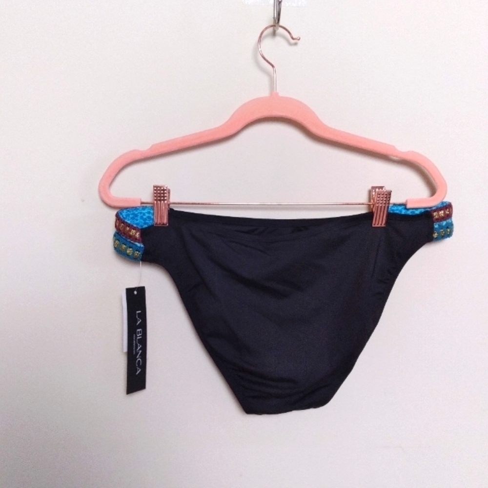 La Blanca Black Metallic Running Stitch Bikini Bottom Size 12 New with Tags - Picture 2 of 10